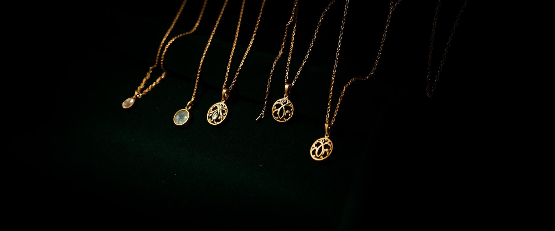 Fina guldhalsband mot mörkgrön sammet