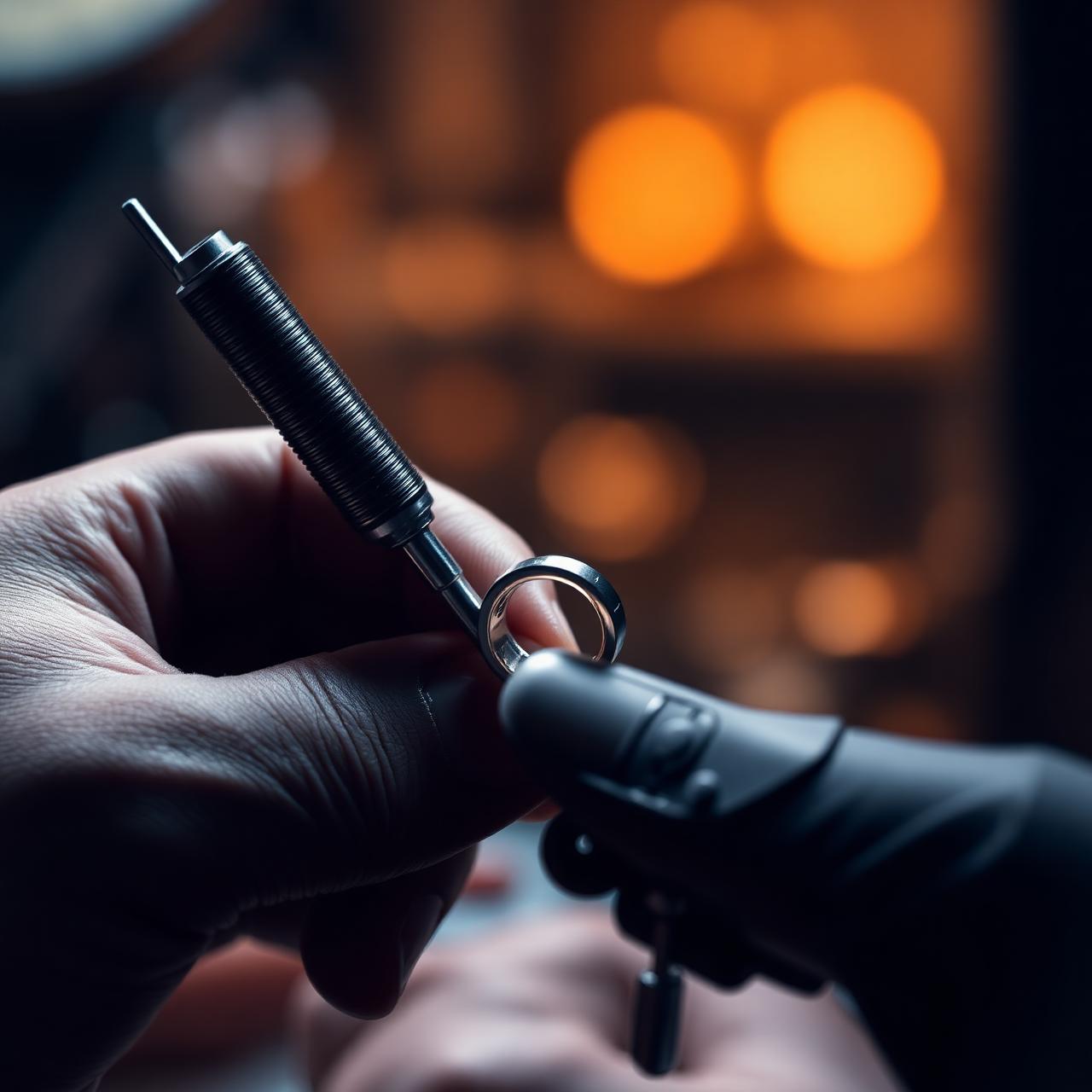 Juvelerare mäter ringstorlek på en mandrel